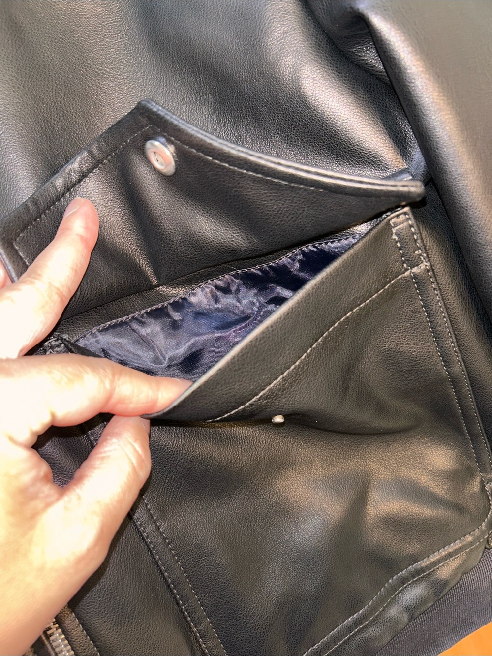 GAP Black Vegan Leather Flight Jacket with Shearling Collar - Picture 7 of 16